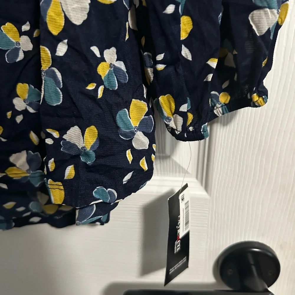 Style & Co Womens Top 2X Long Elastic Sleeves Pullover Sheer Blue Floral NWT - Picture 3 of 4